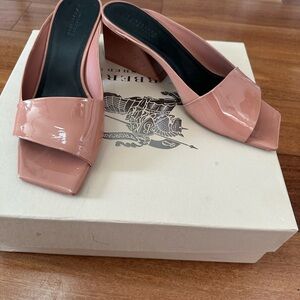MERCEDES CASTILLO Pink Mules with Square Toe and Glossy Finish